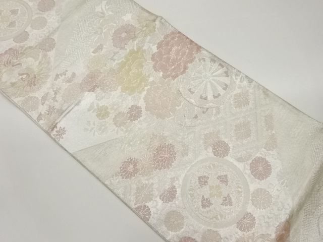 900織佐賀錦花車に華文・花々模様織出し袋帯